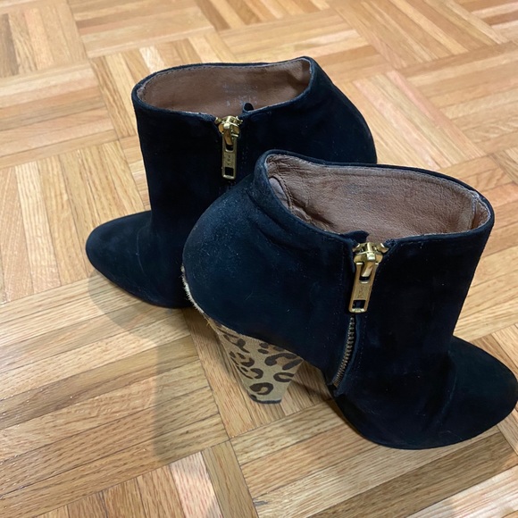 Aldo Ankle Booties Black Suede/Cheetah Print Heel - Picture 4 of 10